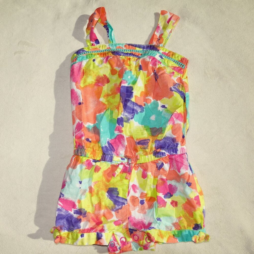 Girls 12 Months Bright Multi-Color Floral Sleeveless Summer Romper 100% Cotton